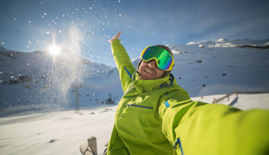 Man ski selfie stock photo