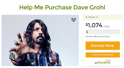 Fan wants to purchase Dave Grohl Go Fund Me Page